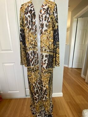 Gold & Black Baroque Leopard Long Swim Coverup
